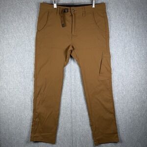 Prana Pants Mens 36x30 Tan Zion II Straight Performance Belted Nylon Outdoors